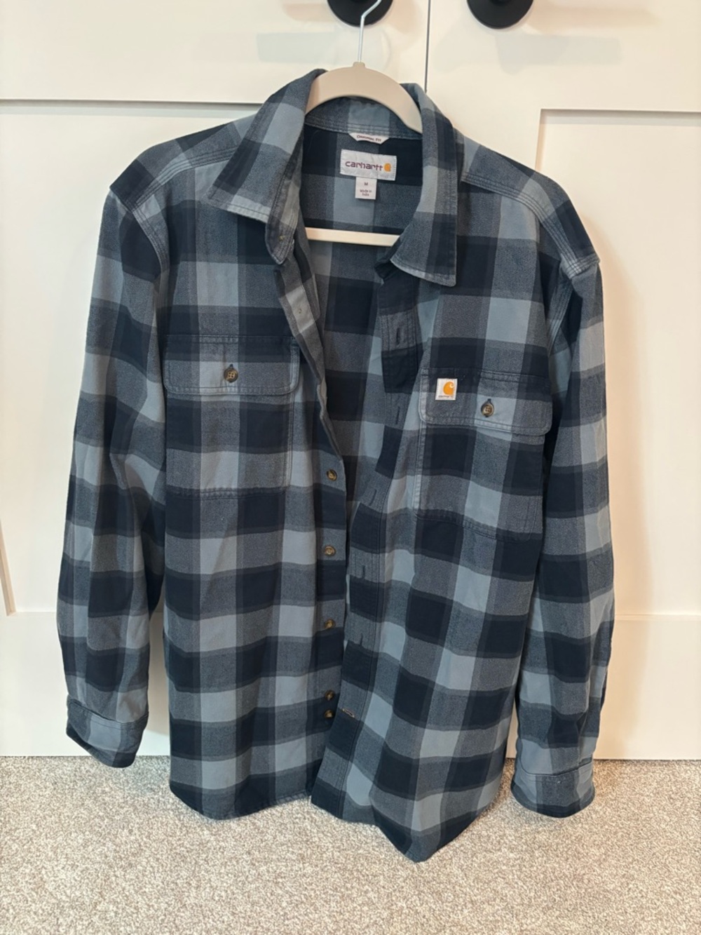Carhartt Men's Plaid Flannel Shirt Jacket - Dark Blue and Gray